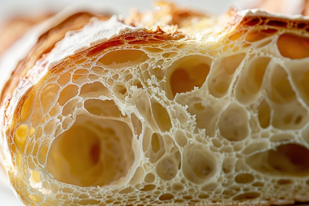 Croissant texture cut in half focus bread texture dessert pastry food.