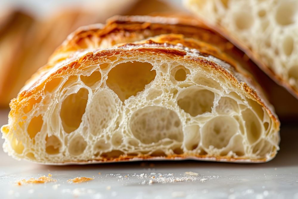 Croissant texture cut in half focus bread texture sandwich dessert pastry.