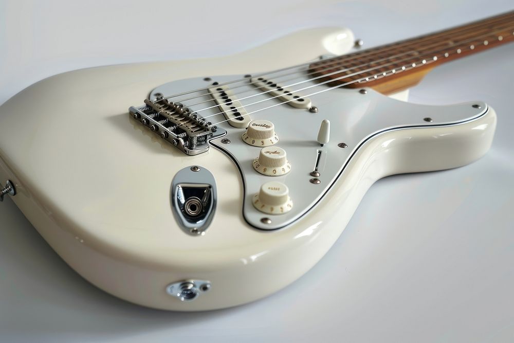 Starcaster shape guitar metallic white body with silver on rosewood bridge musical instrument electric guitar.