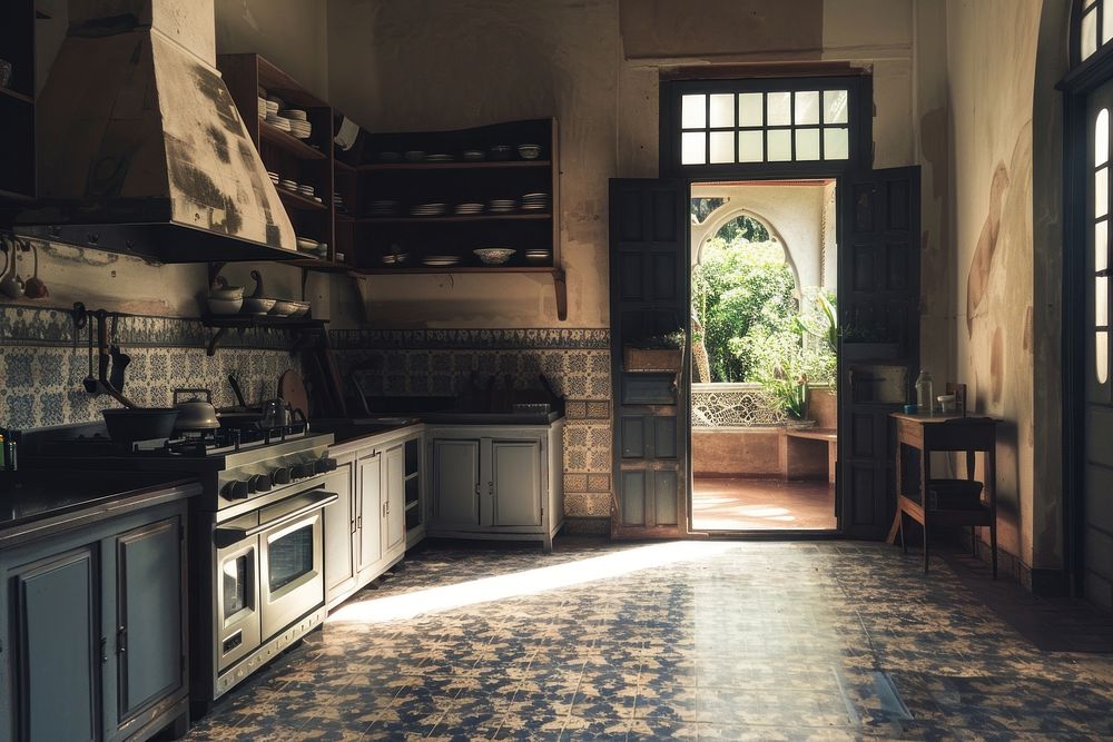 Kitchen in the colonial style architecture furniture flooring.