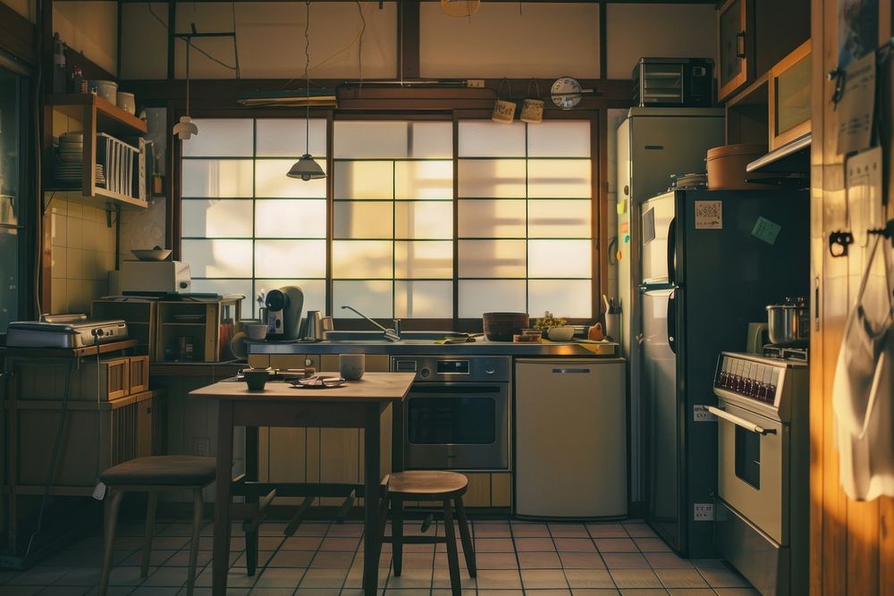 Kitchen in the japanese minimal style refrigerator accessories appliance.