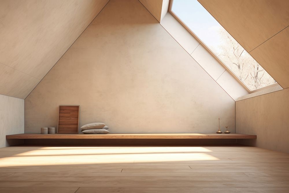 Minimal bedroom in the sloped roof architecture building housing.