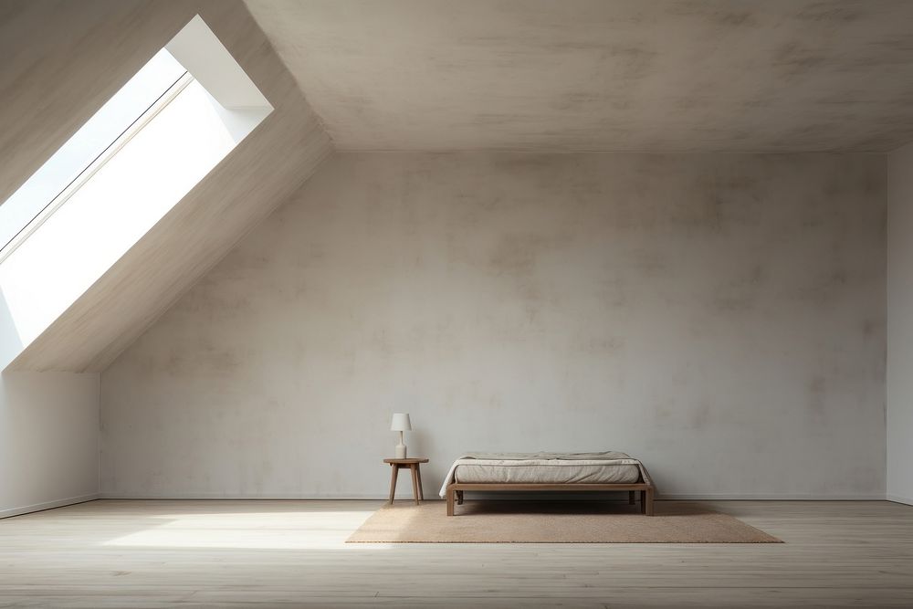 Minimal bedroom in the sloped roof architecture furniture building.