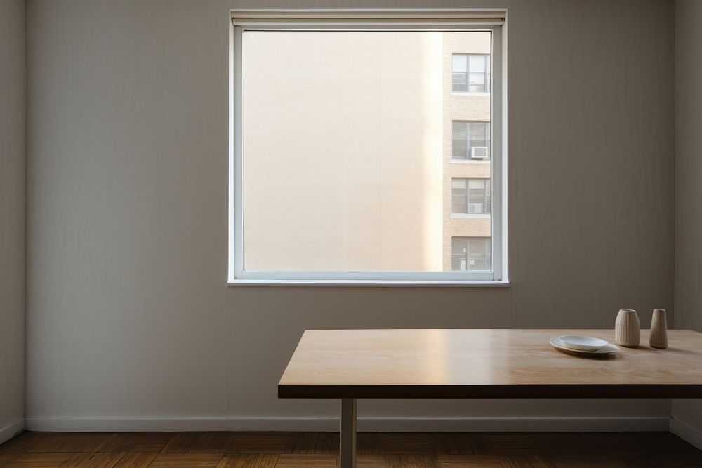 Minimal dinning room in NYC view of window windowsill furniture indoors.