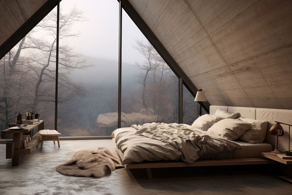 Nordic bedroom in the sloped roof architecture publication furniture.