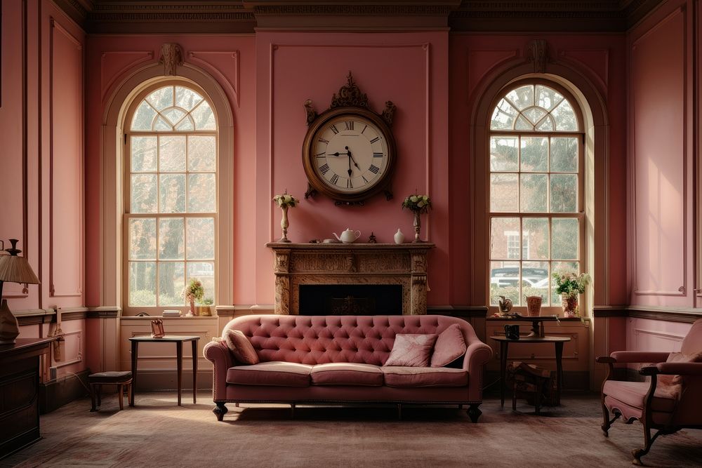 Salmon pink color victorian living room transportation architecture automobile.