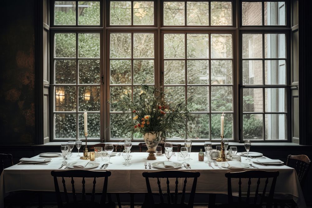 Swedish dinning room in NYC view of window architecture windowsill furniture.