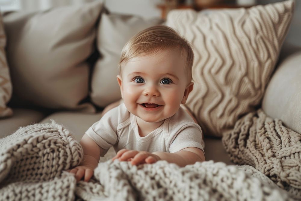 Baby smile sit on sofa photo photography portrait.
