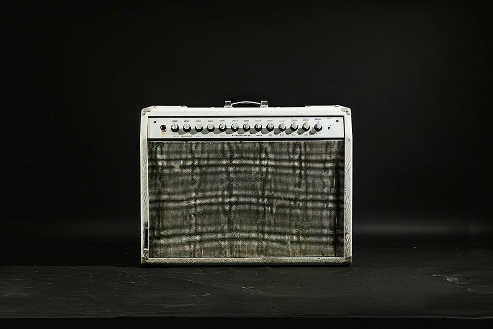 Blank white guitar amplifier put on stage electronics speaker audio speaker.