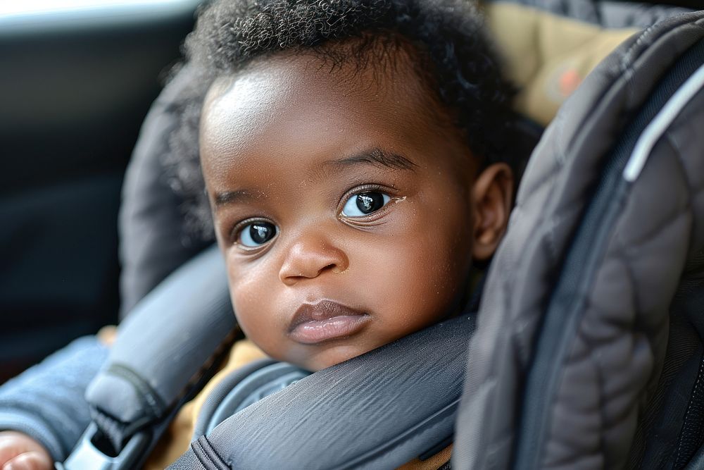 Cute chubby black baby in car seat photo photography portrait.