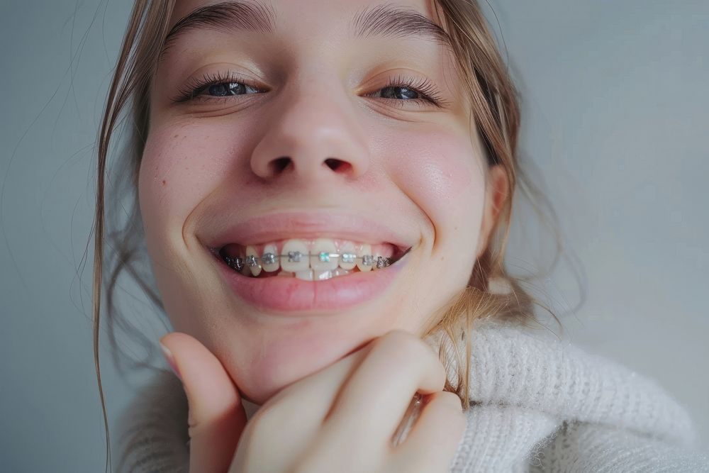Girl smile and teeth with braces person human happy.