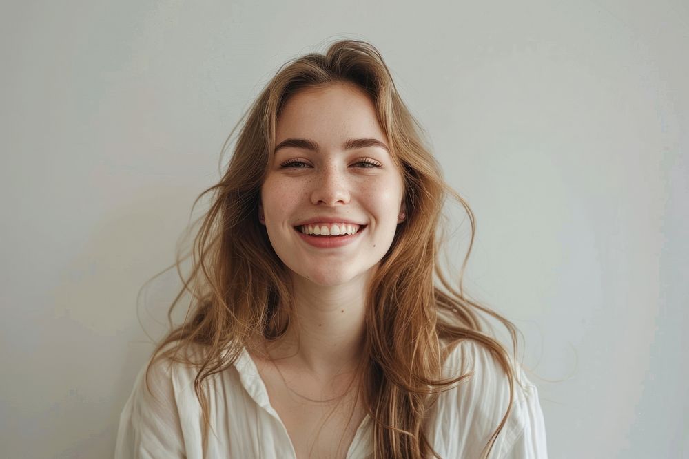 Girl smile and teeth with invisalign laughing dimples person.