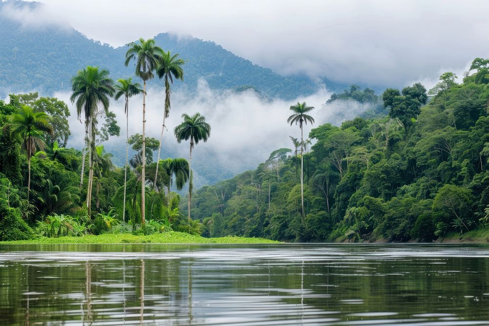 Riverbanks in the Brazilian rainforest tree vegetation landscape.