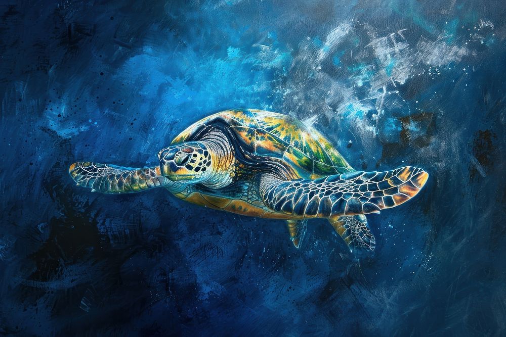 Sea turtle floating in the deep blue sea tortoise outdoors reptile.