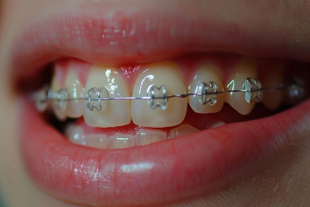 Teeth with braces person mouth human.