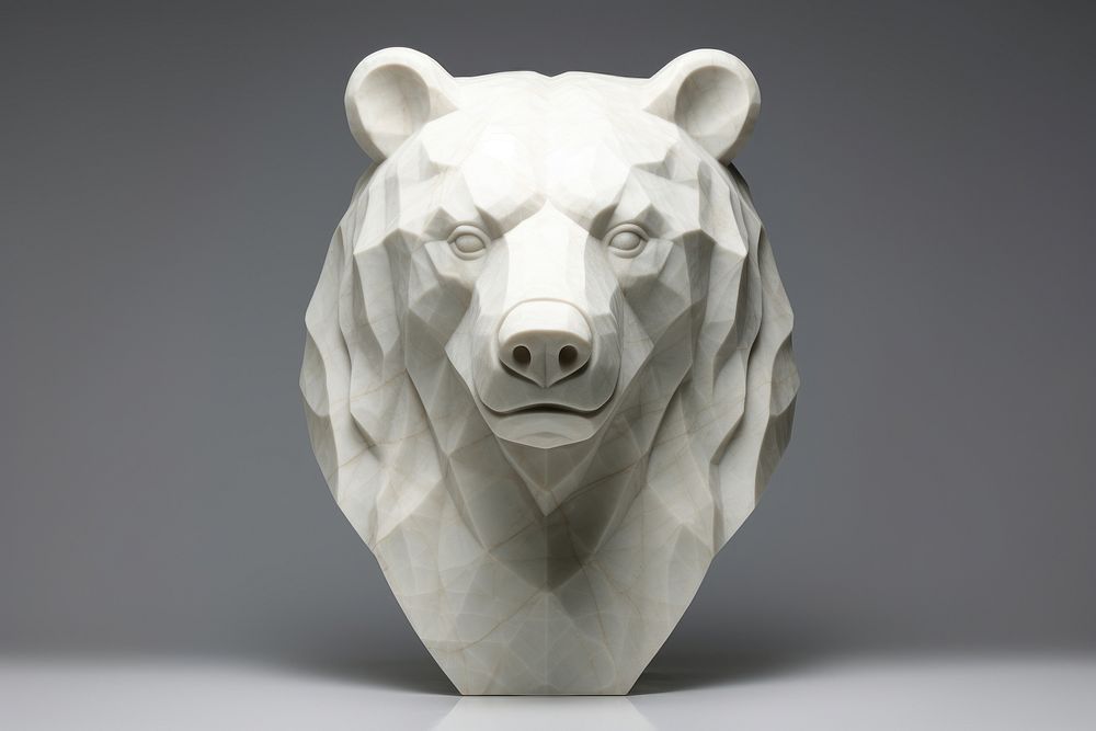 Marble bear head sculpture porcelain wildlife pottery.