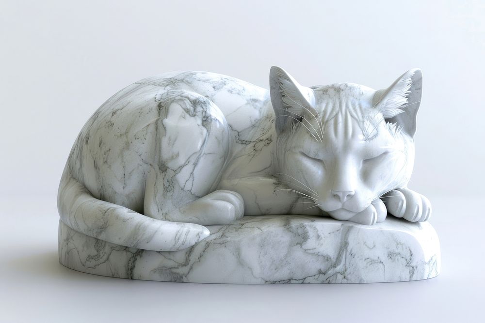 Marble cat sculpture porcelain pottery animal.