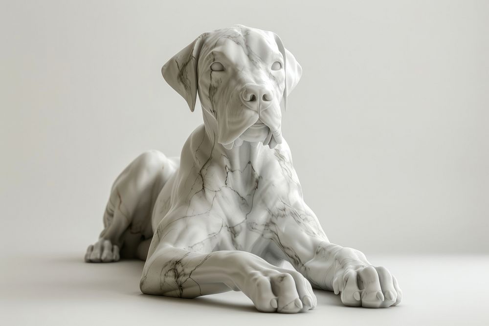 Marble dog sculpture clothing apparel person.