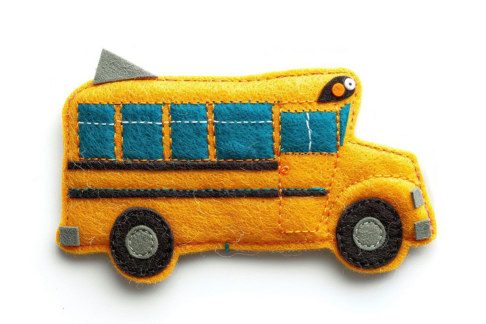 Felt stickers of a single school bus transportation vehicle toy.