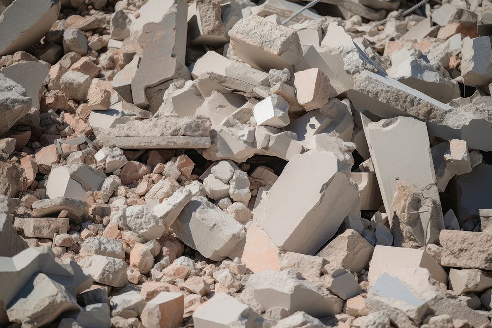 A pile of rubble after an earthquake person human rock.
