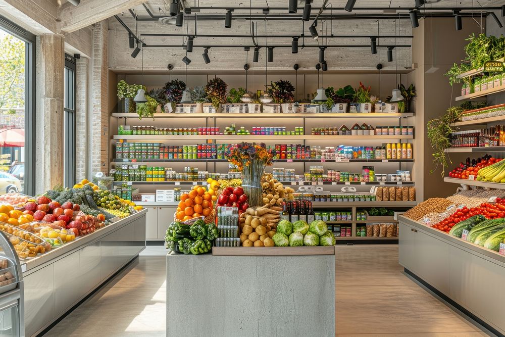 An interior design of the modern grocery store plant transportation supermarket.