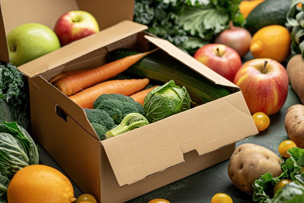 Cardboard box vegetable produce fruit.