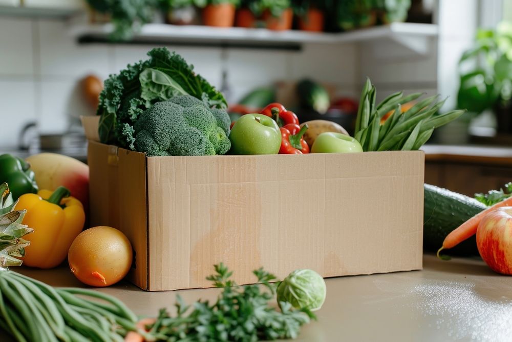 Cardboard box produce food.