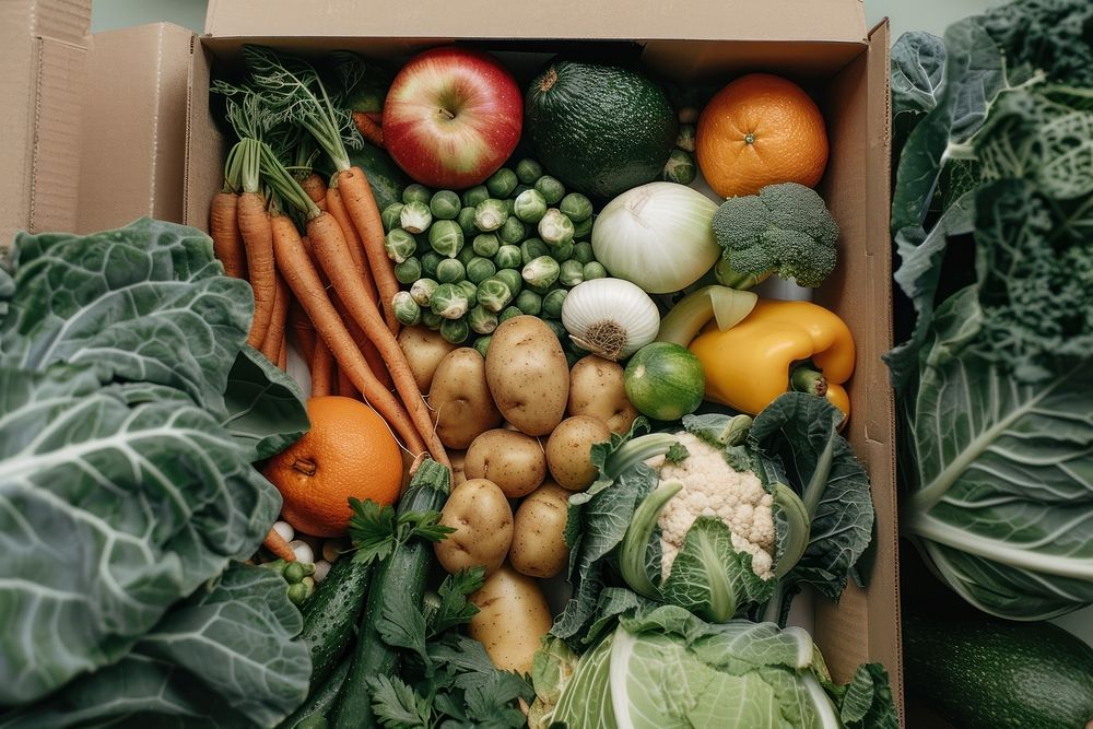 Cardboard box vegetable produce orange.