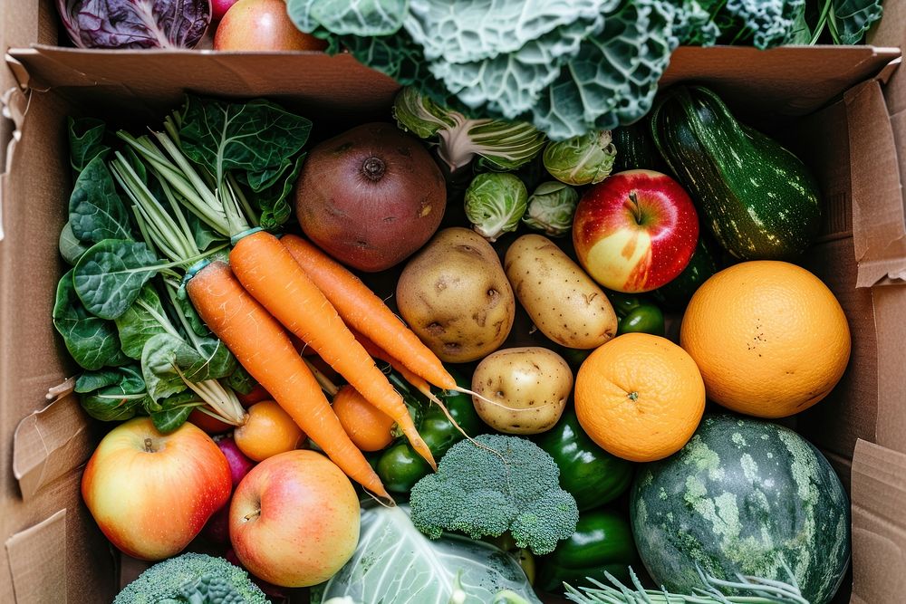 Cardboard box vegetable produce fruit.