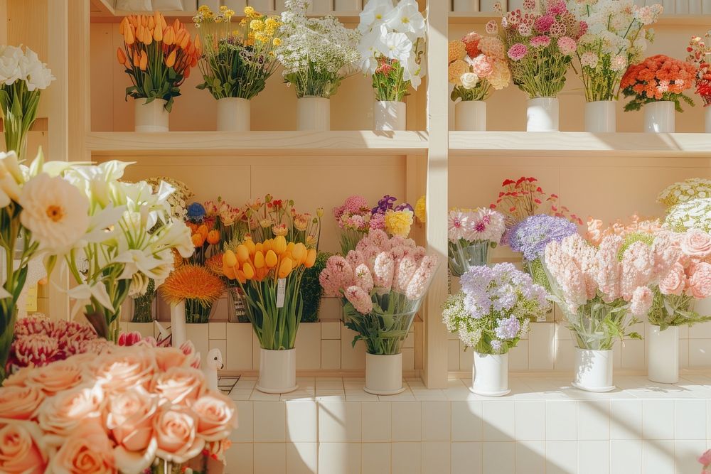 Display of pastel colorful flowers carnation graphics blossom.