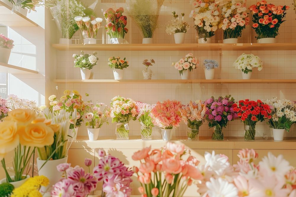 Display of pastel colorful flowers shop graphics blossom.