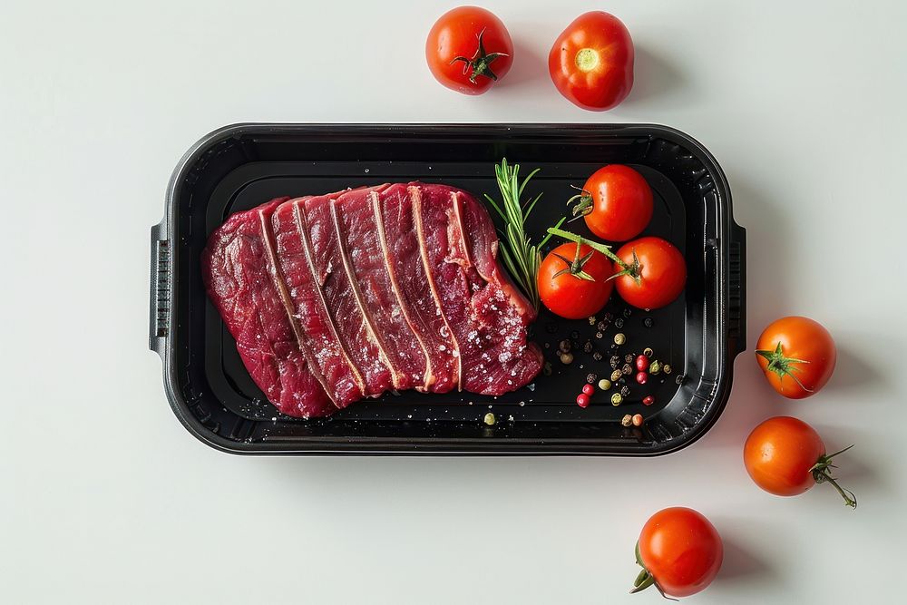 Packaging design for frozen raw steak food meat pork.