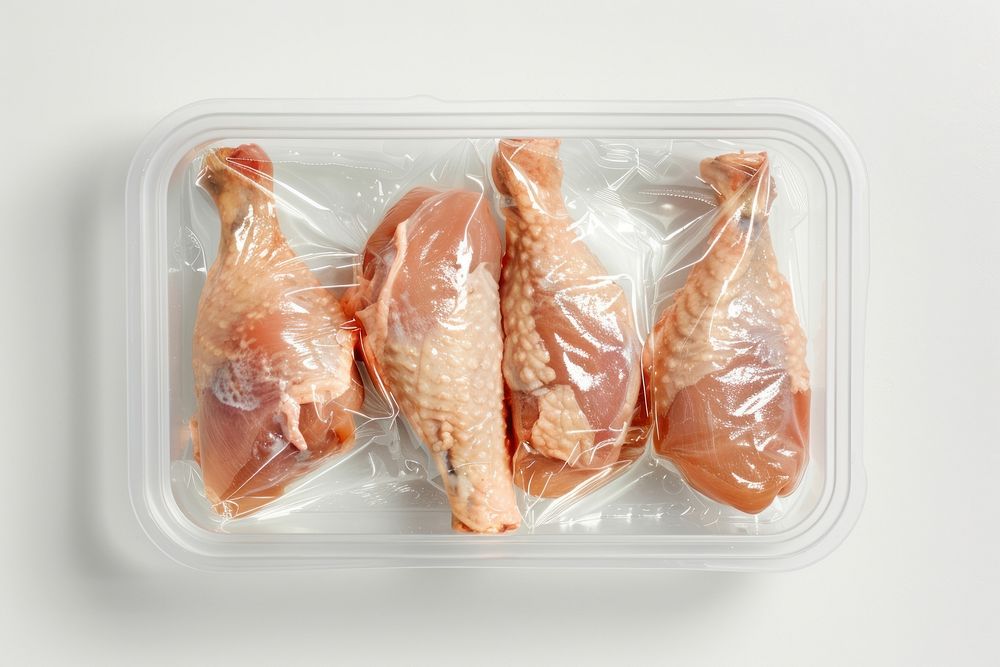 Packaging for frozen perfect raw chicken drumstick raw meat seafood produce.