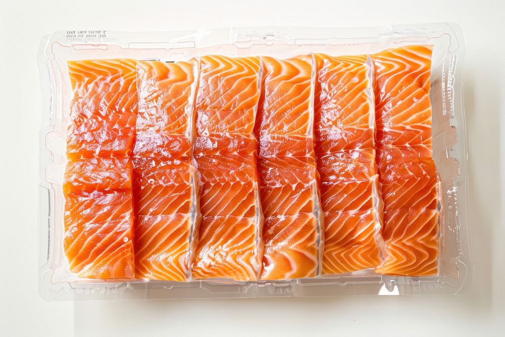 Packaging for frozen perfect raw chicken meat raw salmon seafood produce.
