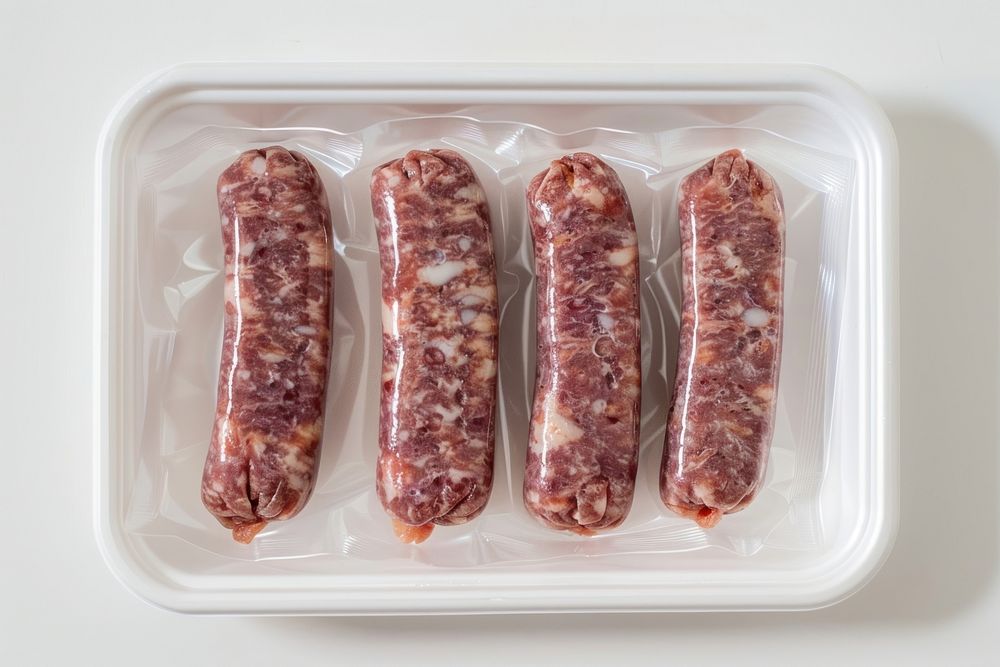 Packaging for frozen perfect raw sausages raw meat mutton bread.