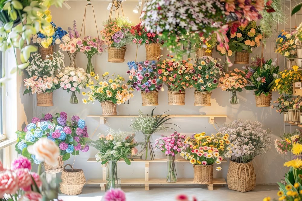 Photo of the inside wall of an organic flower store accessories accessory blossom.