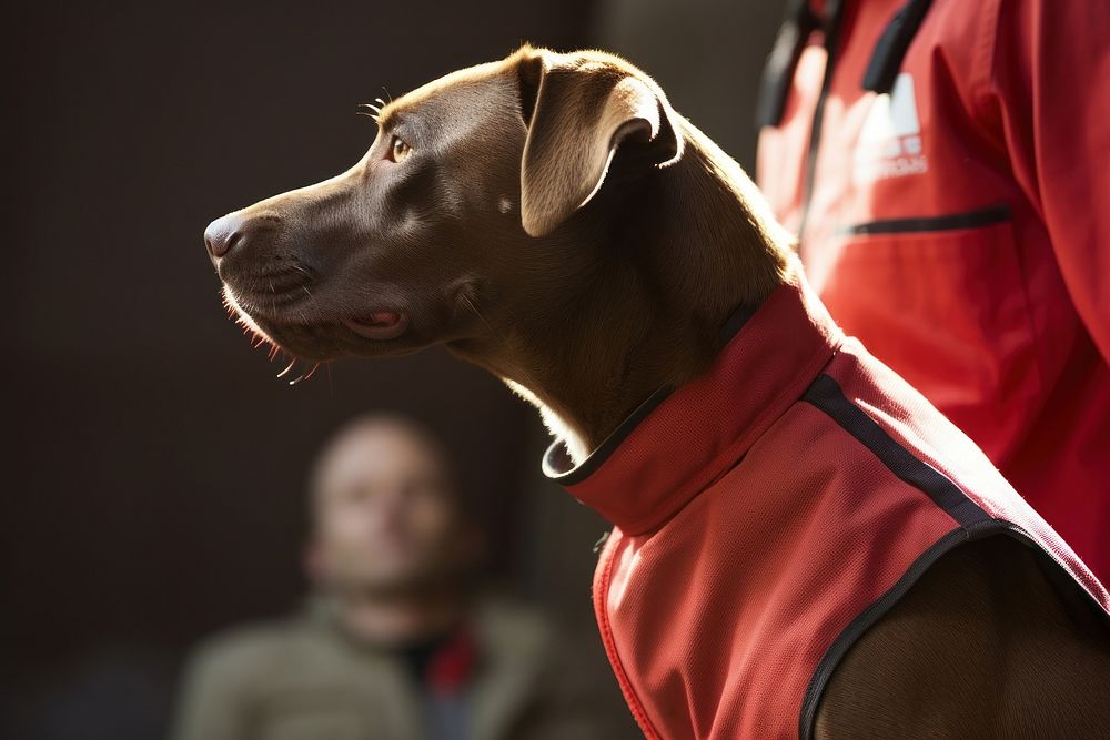 Red cross first aid dog with his trainer animal canine mammal.