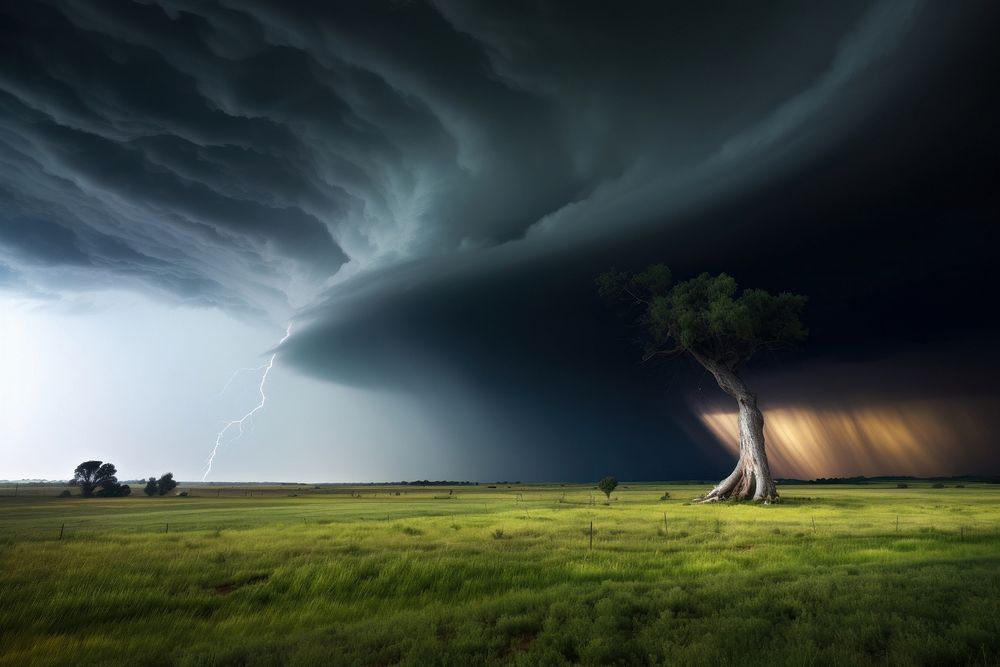 A powerful tornado lightning nature tree.