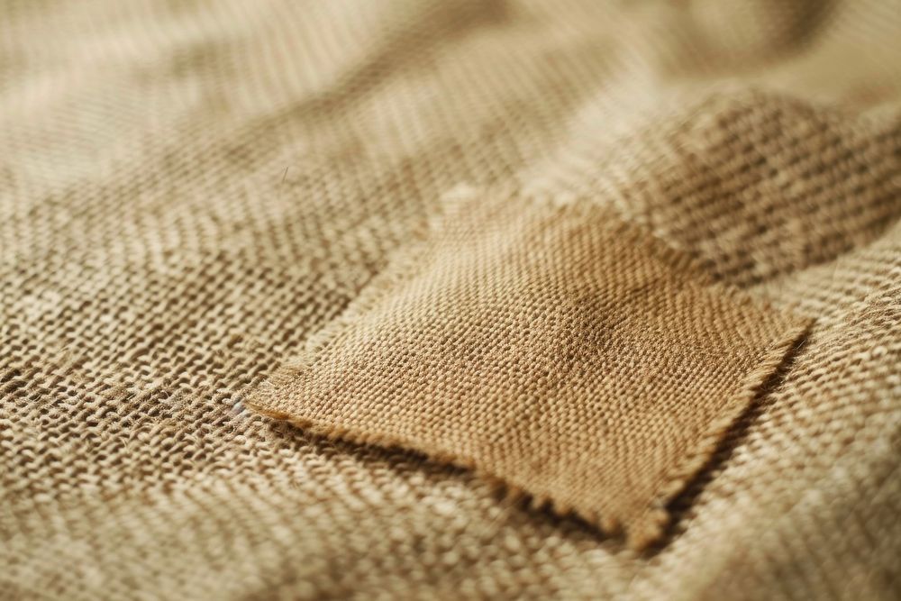 Empty craft brown fabric label mockup texture linen home decor.