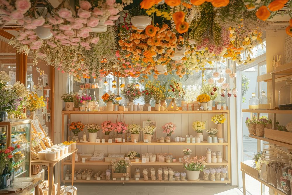 The inside of an Aesthetic flower shop blossom indoors people.