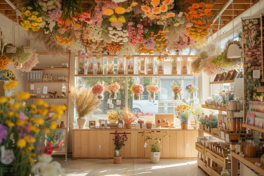 The inside of an Aesthetic flower shop painting blossom indoors.