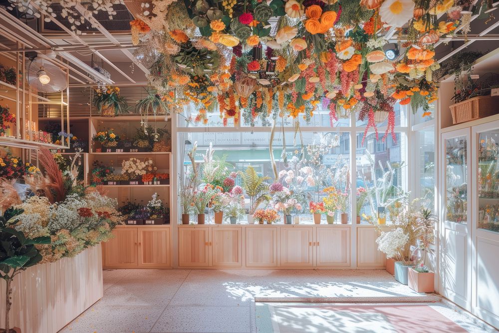 The inside of an Aesthetic flower shop christmas festival blossom.