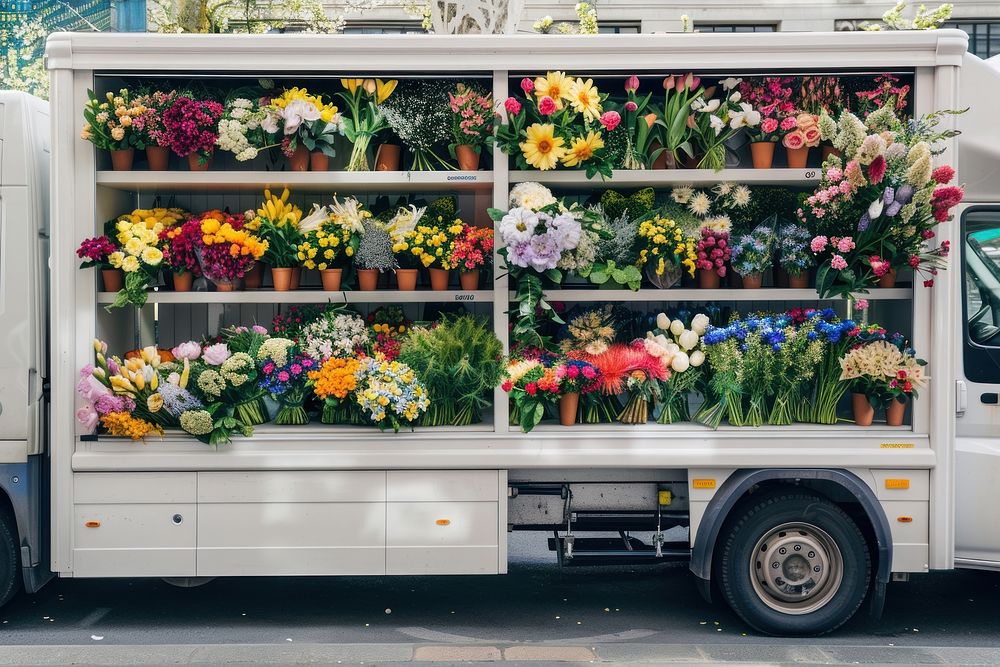 Flower truck transportation blossom.