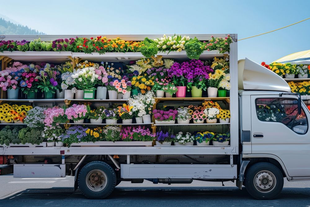 Flower truck transportation vehicle.
