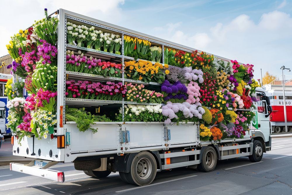 Flower truck transportation vehicle.