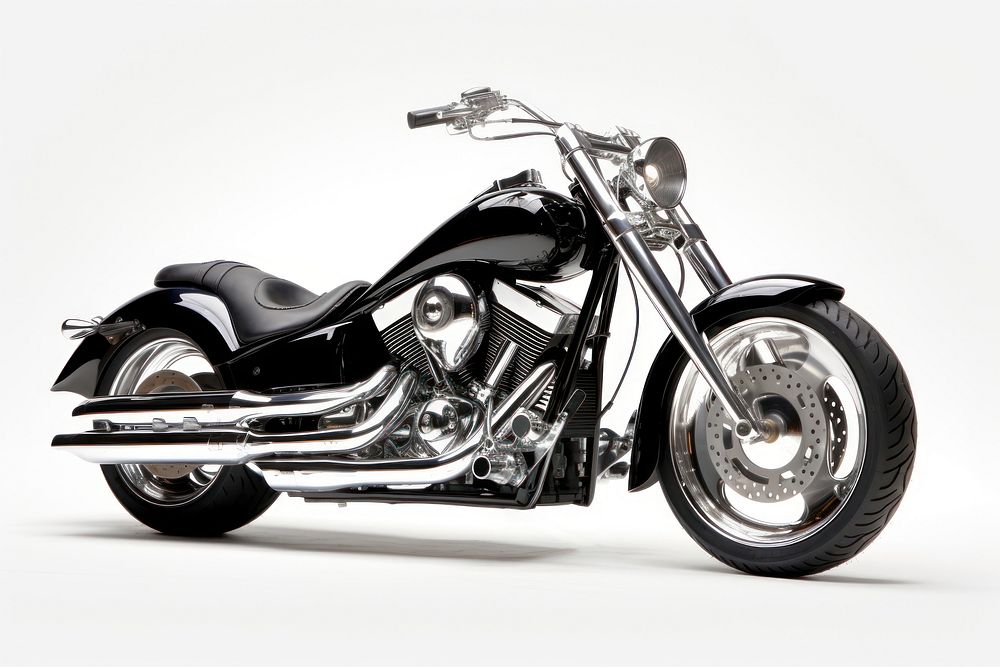 A black and chrome custom large motorcycle transportation automobile weaponry.