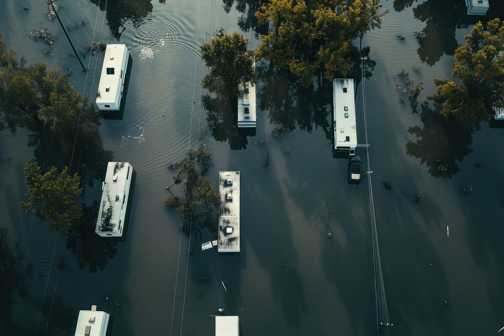 An aerial view of the flood water transportation automobile.