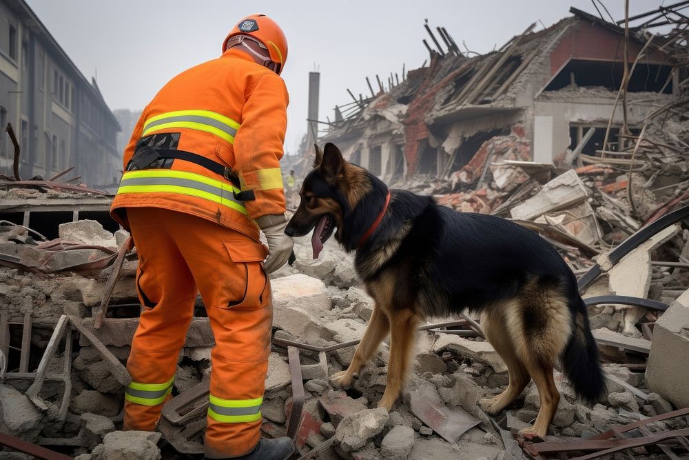 Rescue work human dog animal.