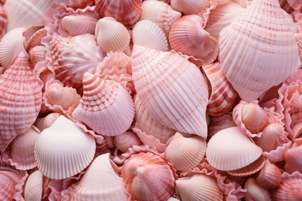 Pink and beige sea shells texture invertebrate seashell seafood.