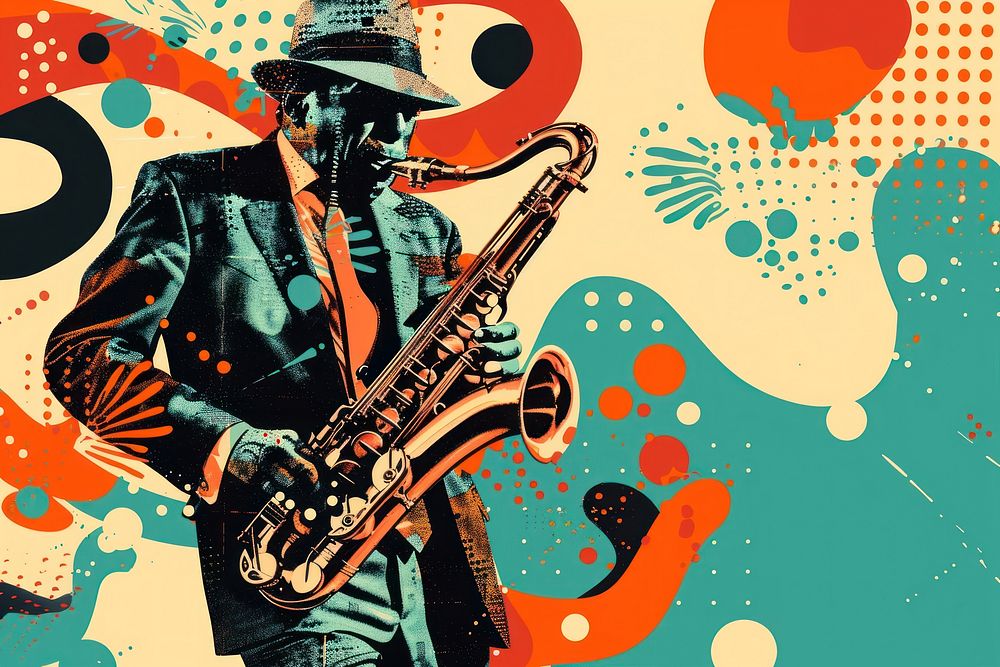 Advertisement saxophone graphics brochure.